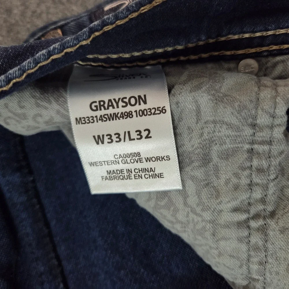 Silver Jeans Co Grayson Jeans Mens 33x32 Dark Wash Straight Leg Stretch Denim